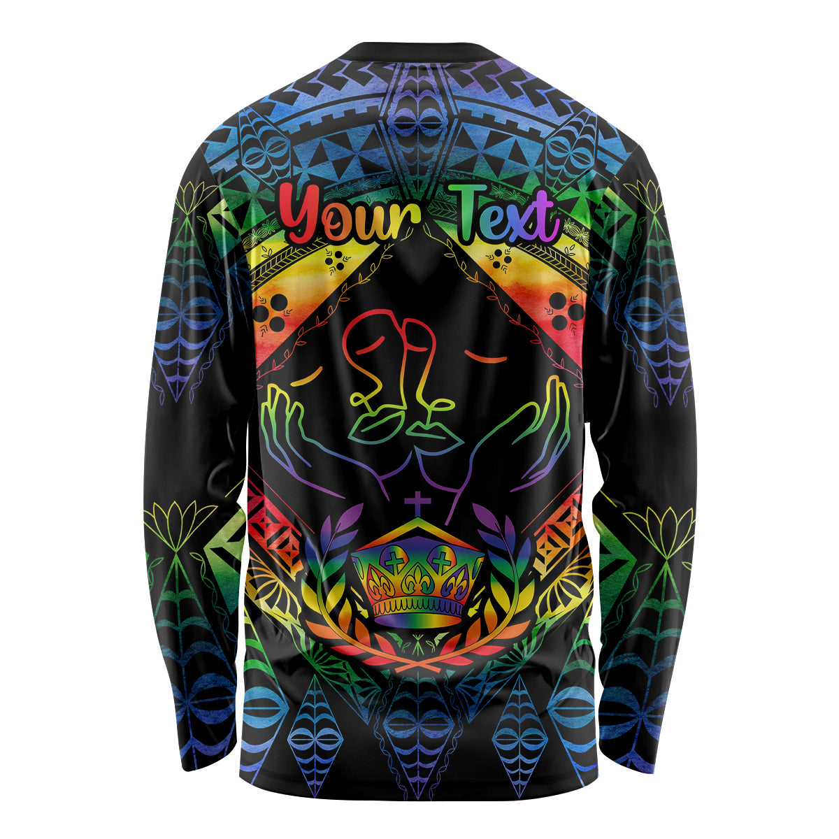 Personalised Tonga LGBT Long Sleeve Shirt Love Is Love Ngatu Rainbow Water Color - Wonder Print Shop