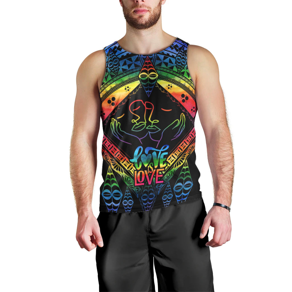 Personalised Tonga LGBT Men Tank Top Love Is Love Ngatu Rainbow Water Color - Wonder Print Shop