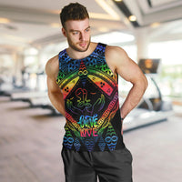 Personalised Tonga LGBT Men Tank Top Love Is Love Ngatu Rainbow Water Color - Wonder Print Shop
