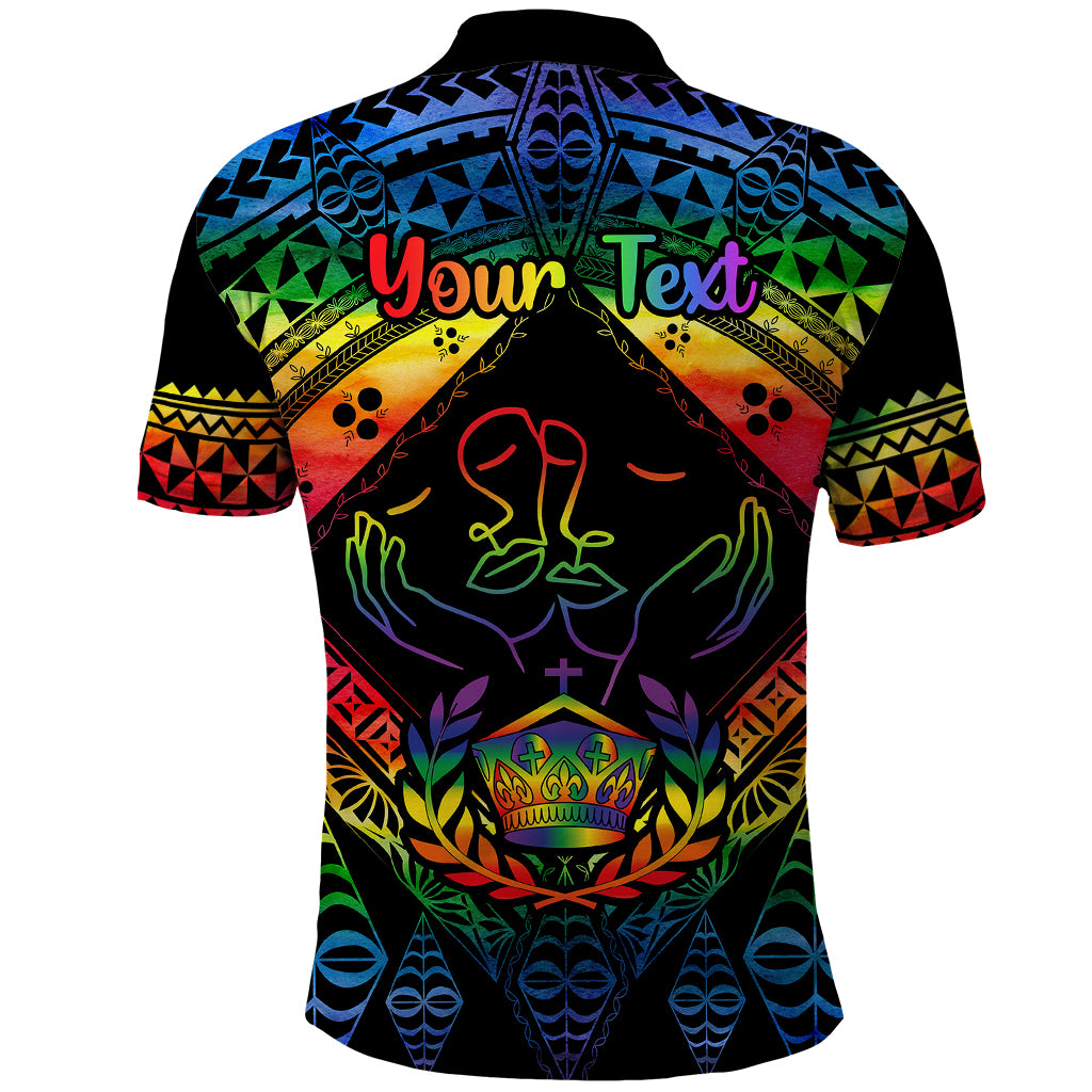 Personalised Tonga LGBT Polo Shirt Love Is Love Ngatu Rainbow Water Color - Wonder Print Shop