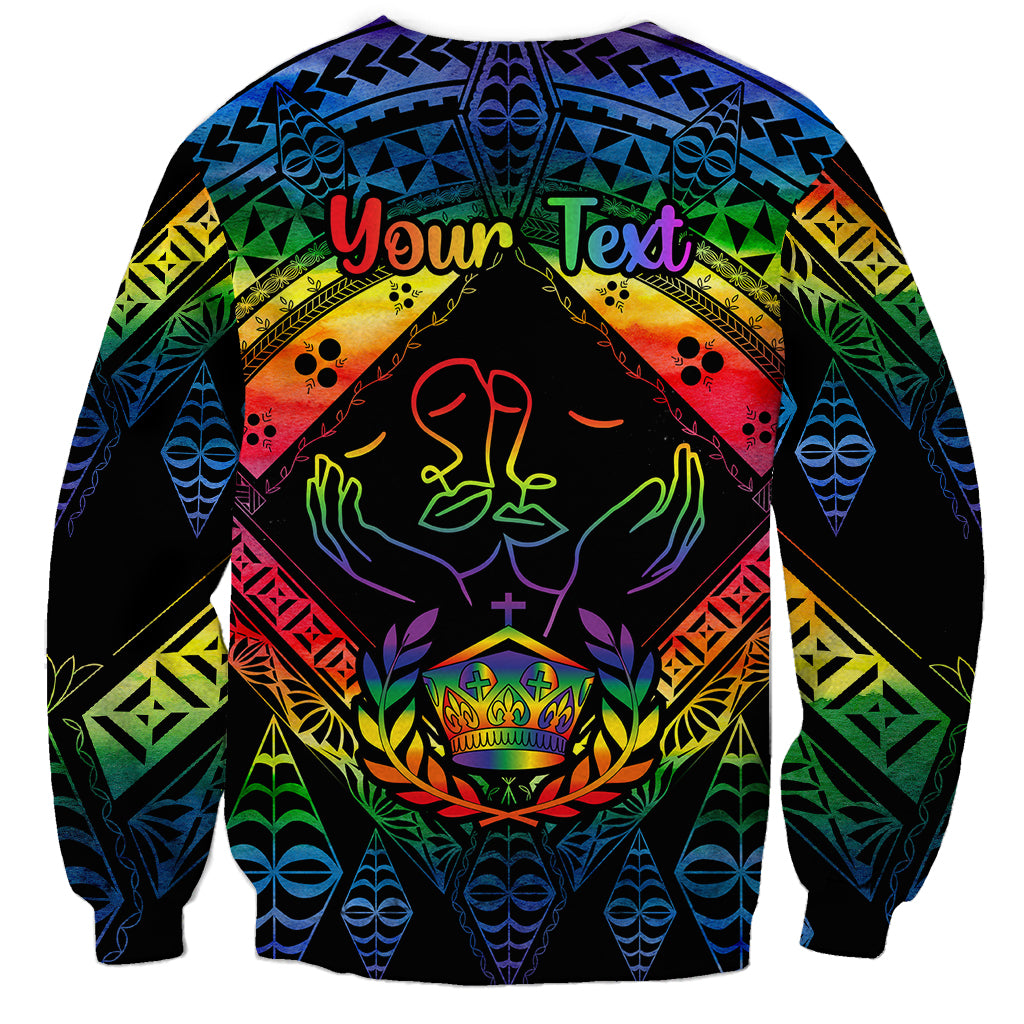 Personalised Tonga LGBT Sweatshirt Love Is Love Ngatu Rainbow Water Color - Wonder Print Shop