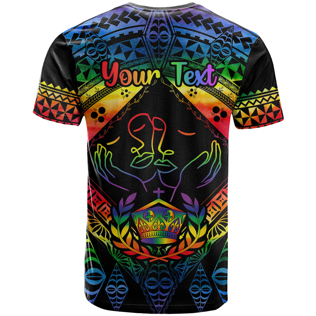 Personalised Tonga LGBT T Shirt Love Is Love Ngatu Rainbow Water Color - Wonder Print Shop
