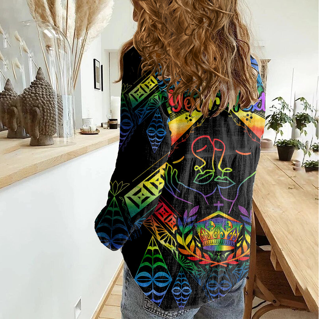 Personalised Tonga LGBT Women Casual Shirt Love Is Love Ngatu Rainbow Water Color - Wonder Print Shop