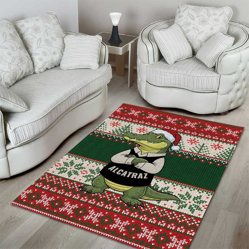 Funny Christmas Alligator Santa Area Rug Knitted Pattern - Wonder Print Shop