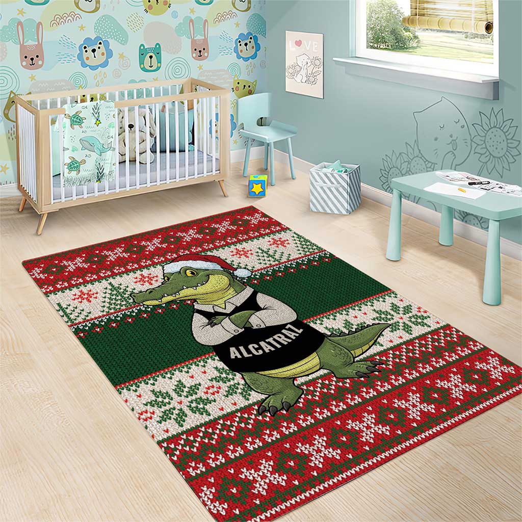 Funny Christmas Alligator Santa Area Rug Knitted Pattern - Wonder Print Shop
