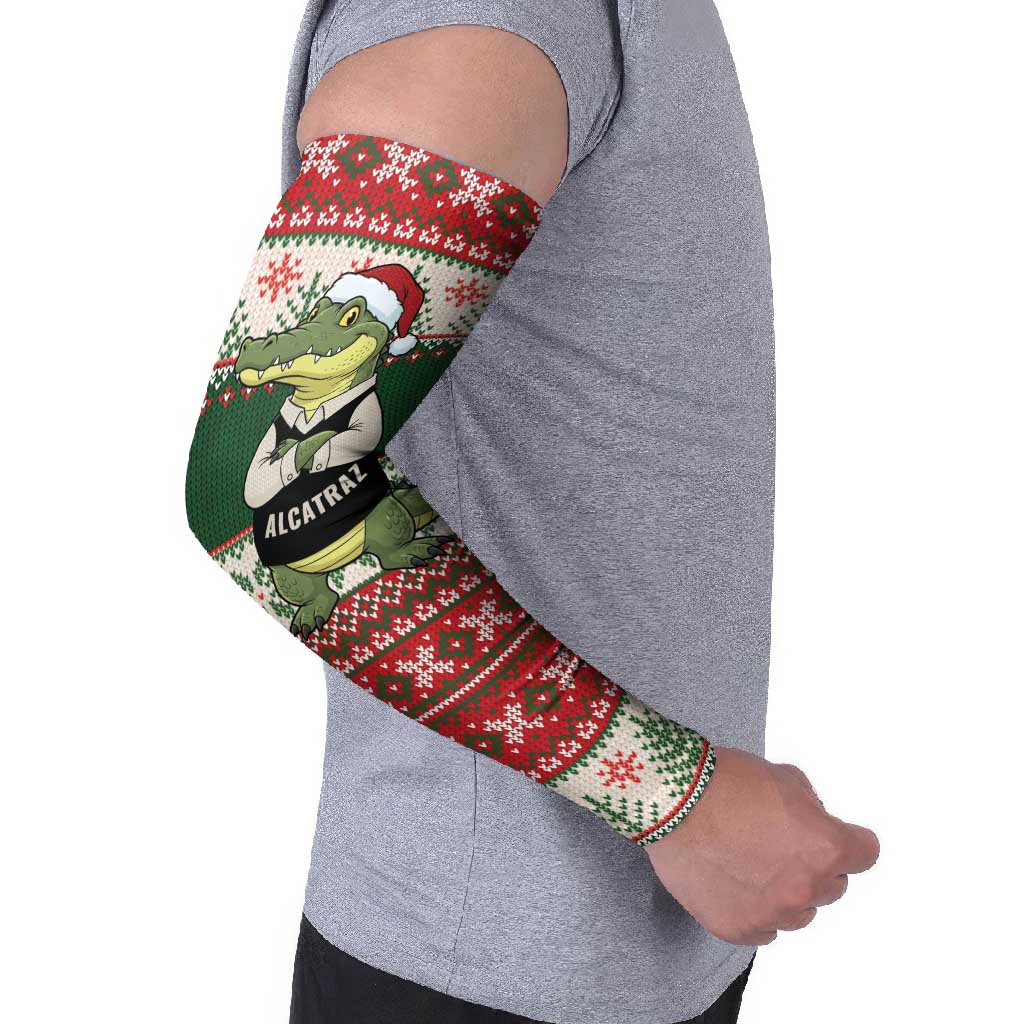 Funny Christmas Alligator Santa Arm Sleeves Knitted Pattern - Wonder Print Shop