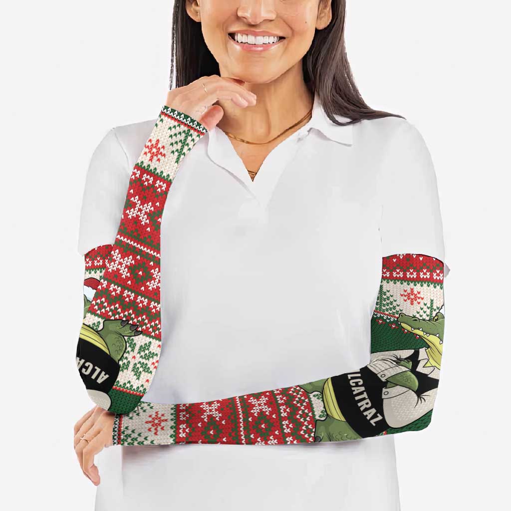 Funny Christmas Alligator Santa Arm Sleeves Knitted Pattern - Wonder Print Shop
