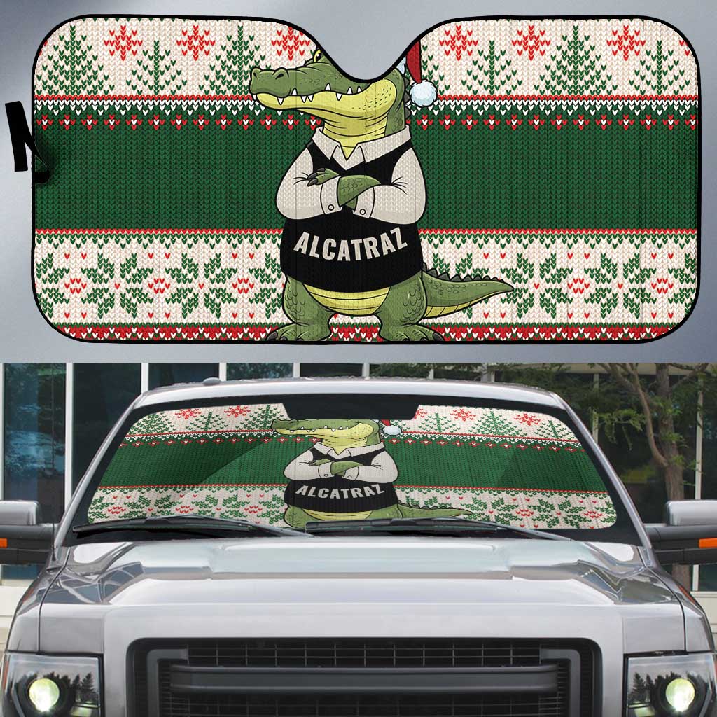 Funny Christmas Alligator Santa Auto Sun Shade Knitted Pattern - Wonder Print Shop