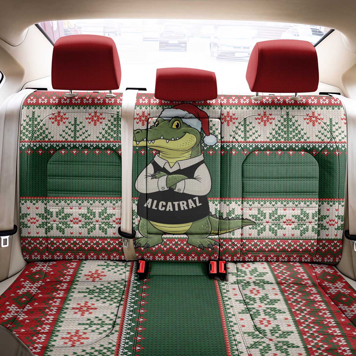 Funny Christmas Alligator Santa Back Car Seat Cover Knitted Pattern - Wonder Print Shop