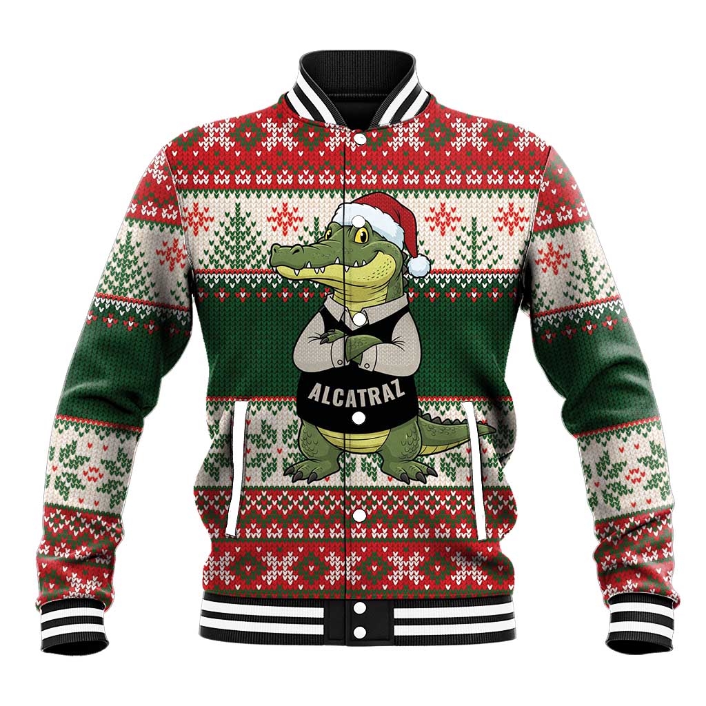 Funny Christmas Alligator Santa Baseball Jacket Knitted Pattern - Wonder Print Shop