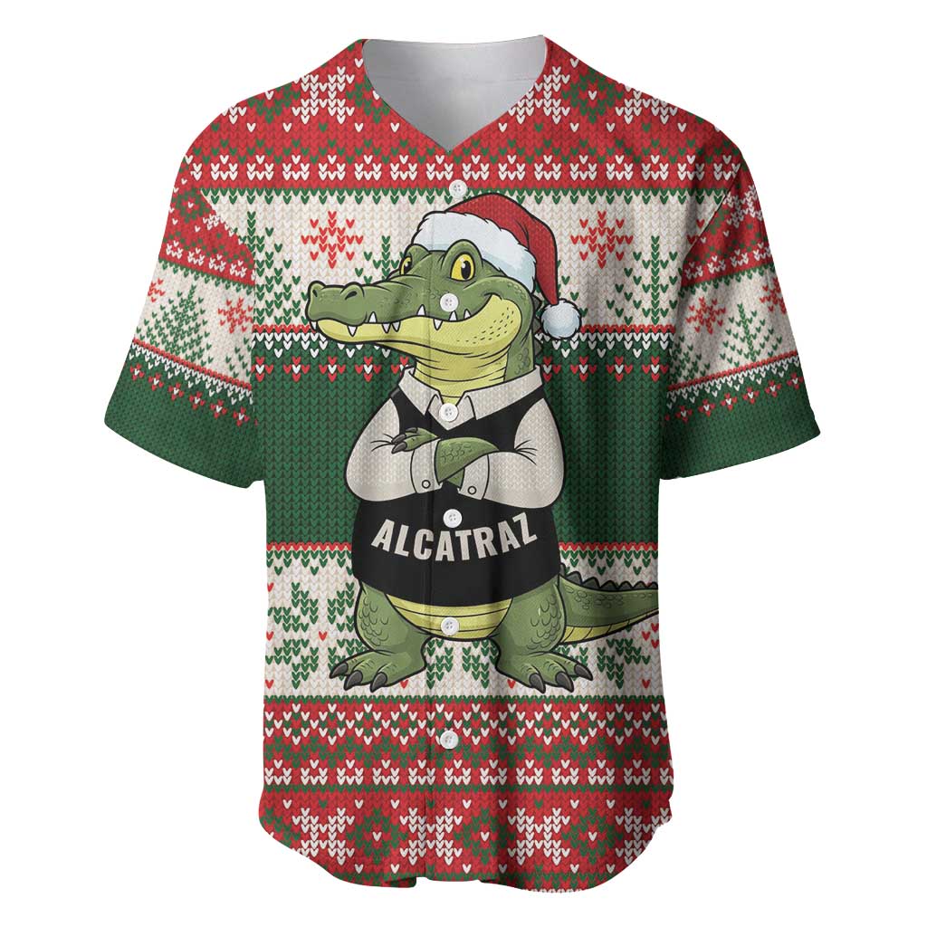 Funny Christmas Alligator Santa Baseball Jersey Knitted Pattern - Wonder Print Shop