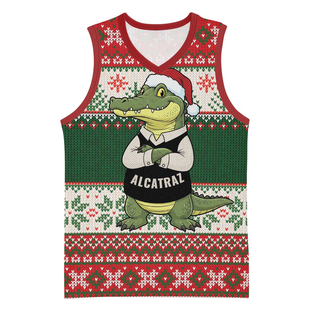 Funny Christmas Alligator Santa Basketball Jersey Knitted Pattern - Wonder Print Shop