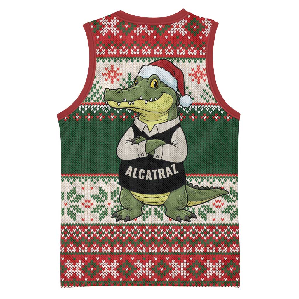 Funny Christmas Alligator Santa Basketball Jersey Knitted Pattern - Wonder Print Shop