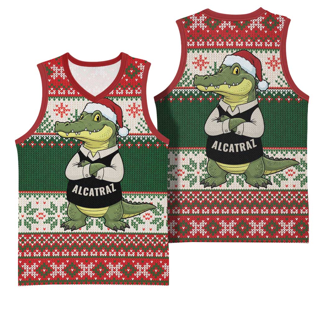 Funny Christmas Alligator Santa Basketball Jersey Knitted Pattern - Wonder Print Shop