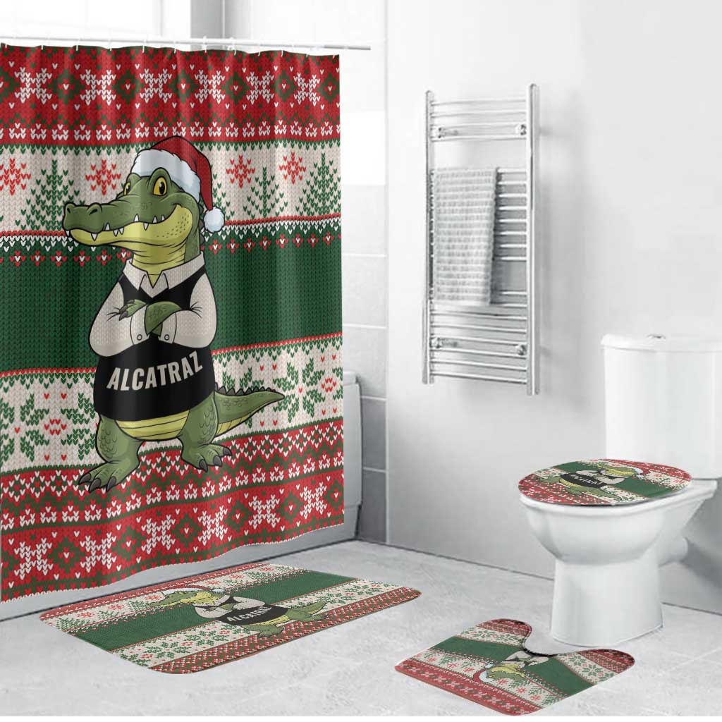 Funny Christmas Alligator Santa Bathroom Set Knitted Pattern - Wonder Print Shop