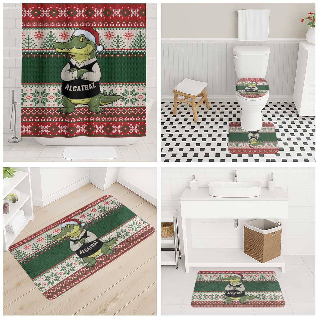 Funny Christmas Alligator Santa Bathroom Set Knitted Pattern - Wonder Print Shop