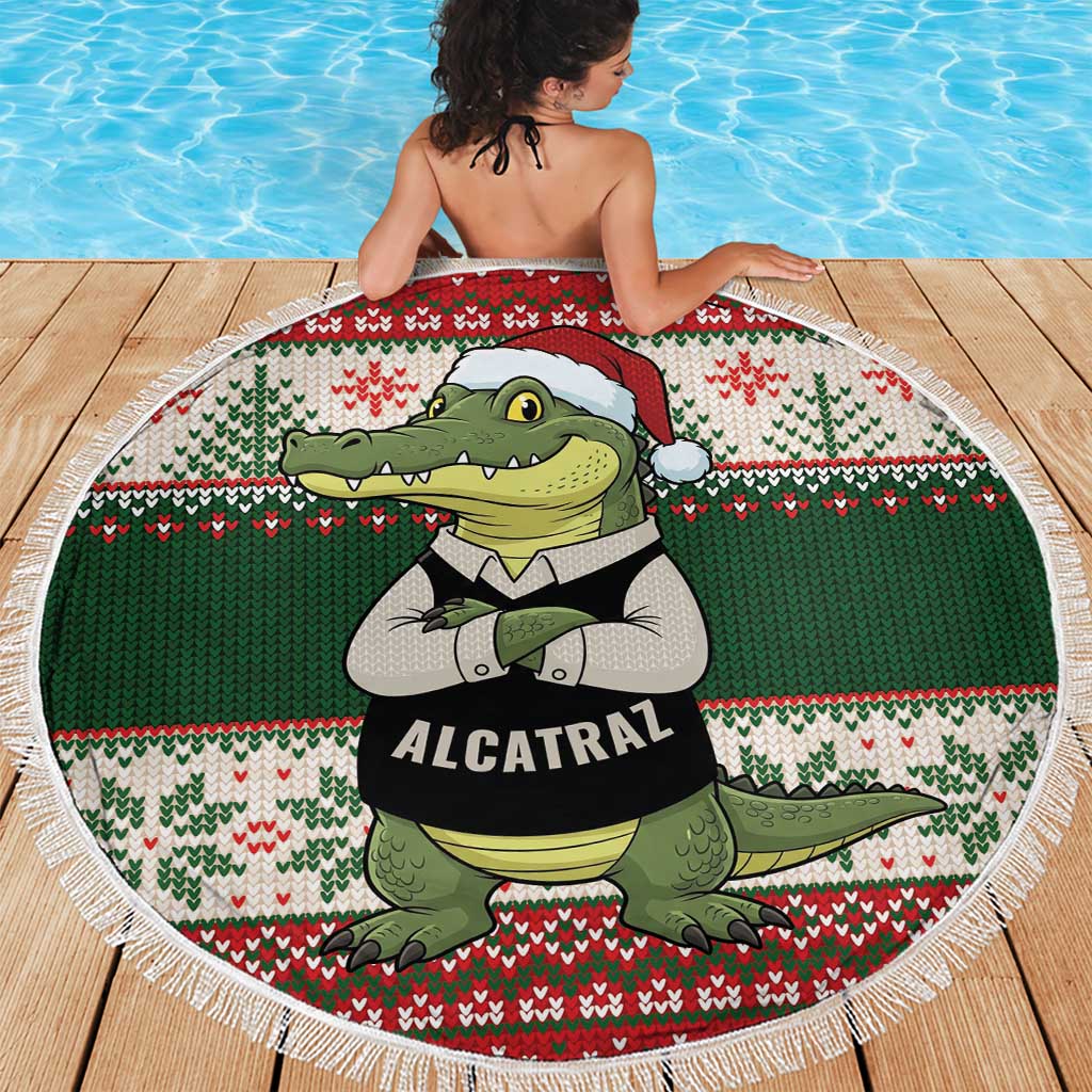 Funny Christmas Alligator Santa Beach Blanket Knitted Pattern - Wonder Print Shop