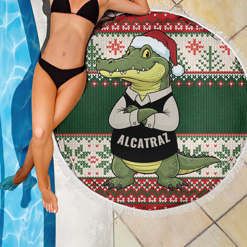 Funny Christmas Alligator Santa Beach Blanket Knitted Pattern - Wonder Print Shop
