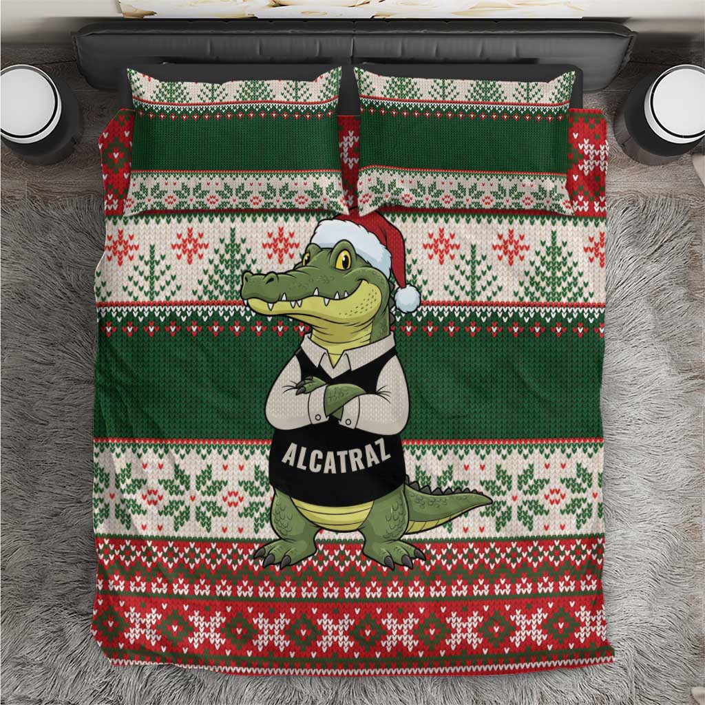 Funny Christmas Alligator Santa Bedding Set Knitted Pattern - Wonder Print Shop