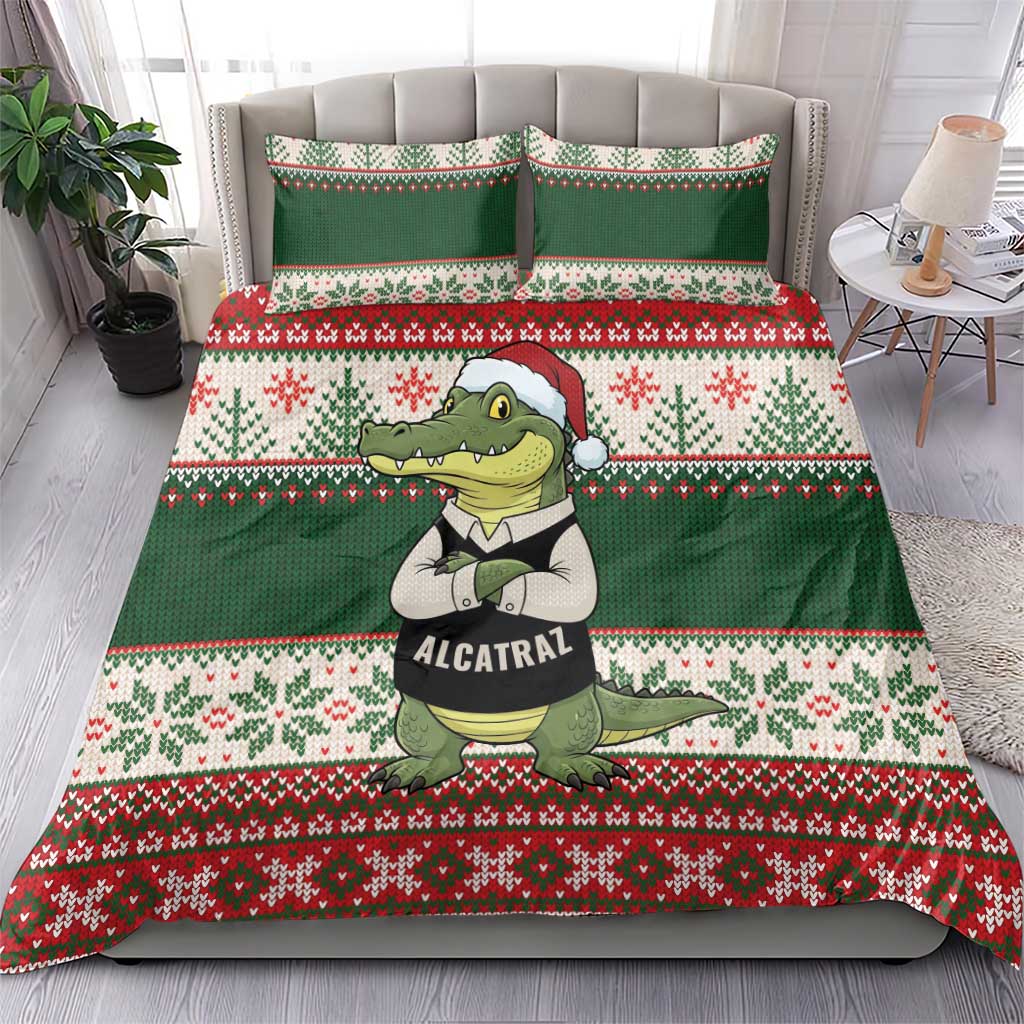 Funny Christmas Alligator Santa Bedding Set Knitted Pattern - Wonder Print Shop