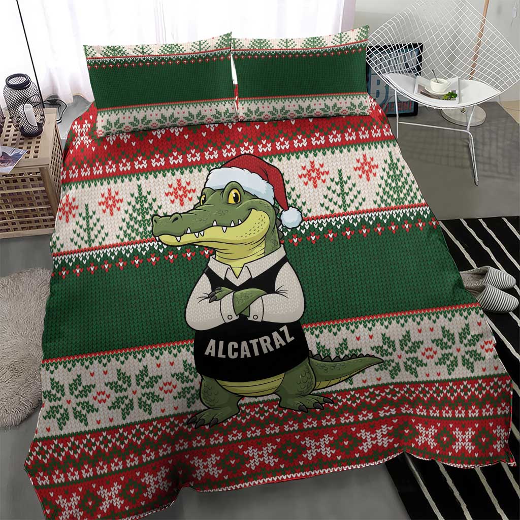Funny Christmas Alligator Santa Bedding Set Knitted Pattern - Wonder Print Shop