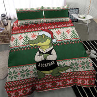 Funny Christmas Alligator Santa Bedding Set Knitted Pattern - Wonder Print Shop