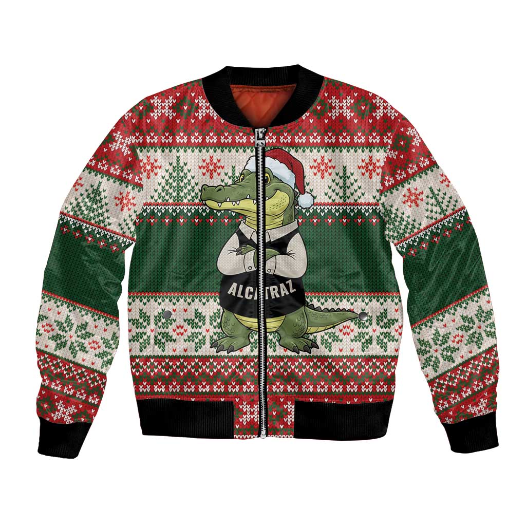 Funny Christmas Alligator Santa Bomber Jacket Knitted Pattern - Wonder Print Shop
