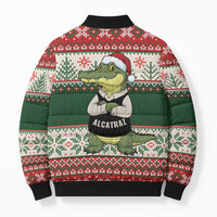 Funny Christmas Alligator Santa Bomber Puffer Jacket Knitted Pattern - Wonder Print Shop