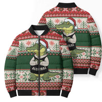 Funny Christmas Alligator Santa Bomber Puffer Jacket Knitted Pattern - Wonder Print Shop