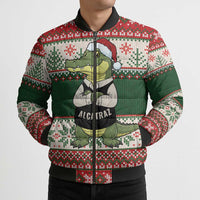 Funny Christmas Alligator Santa Bomber Puffer Jacket Knitted Pattern - Wonder Print Shop