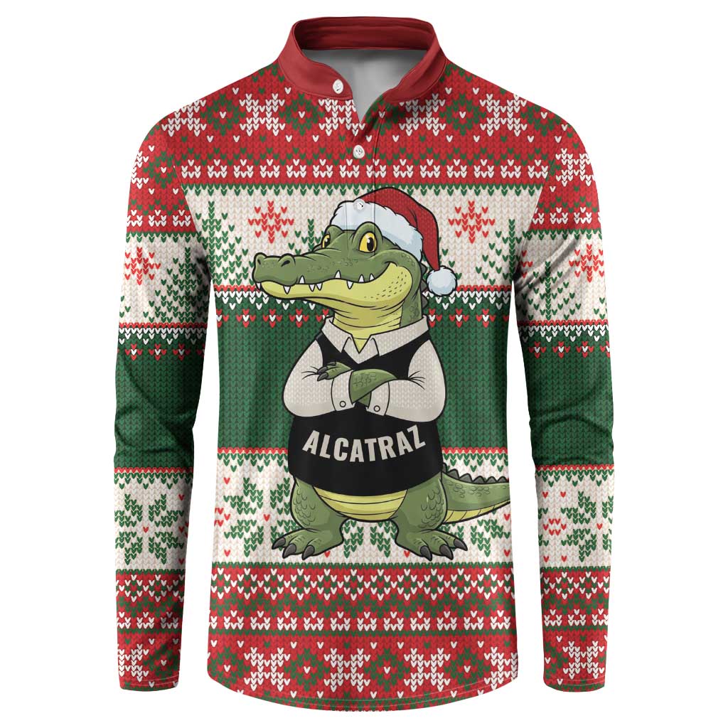 Funny Christmas Alligator Santa Button Sweatshirt Knitted Pattern - Wonder Print Shop