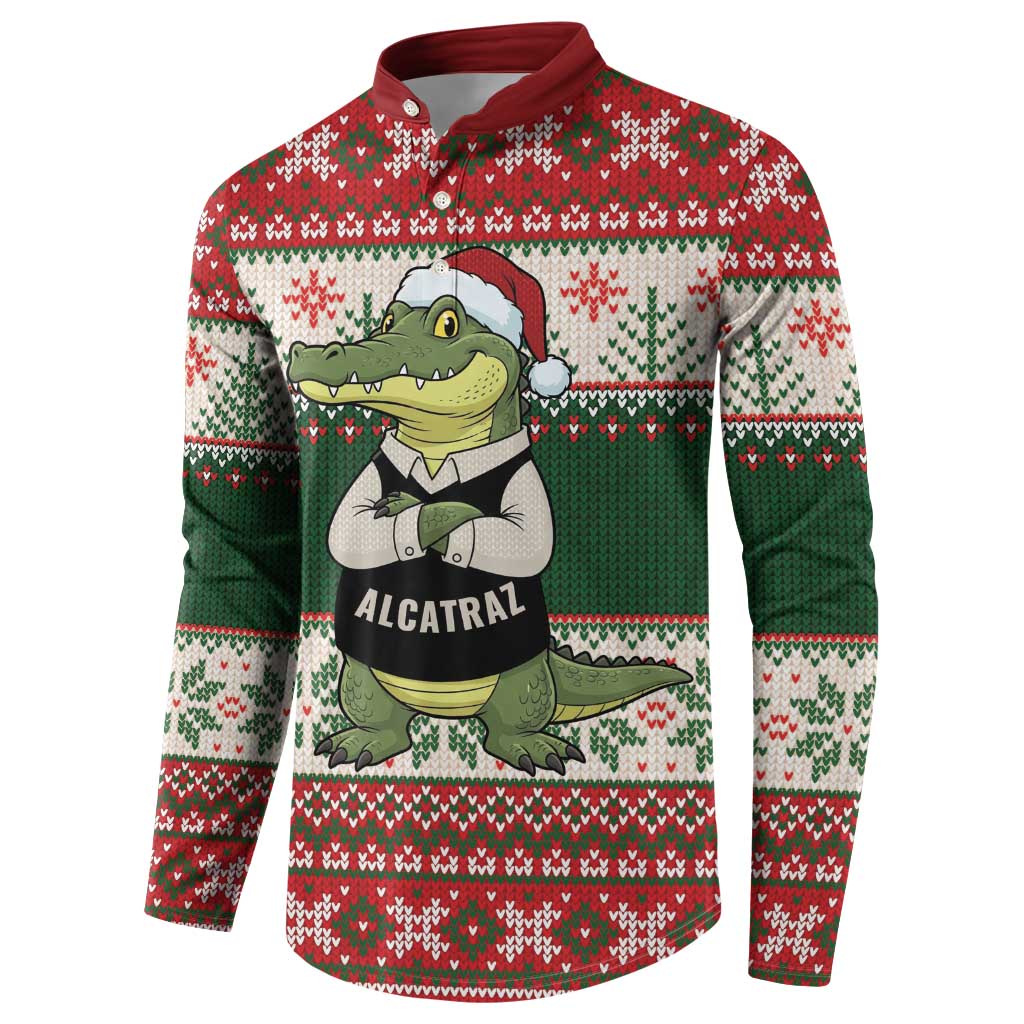 Funny Christmas Alligator Santa Button Sweatshirt Knitted Pattern - Wonder Print Shop