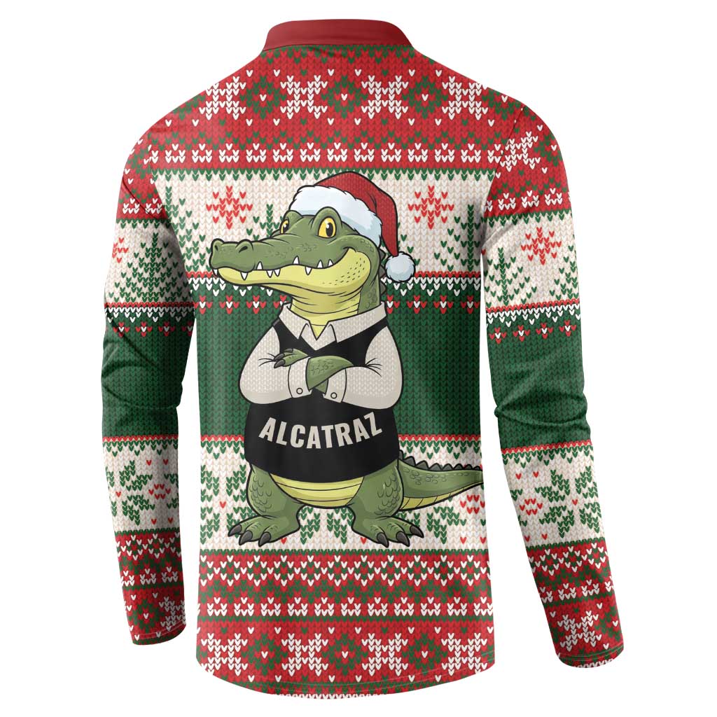 Funny Christmas Alligator Santa Button Sweatshirt Knitted Pattern - Wonder Print Shop