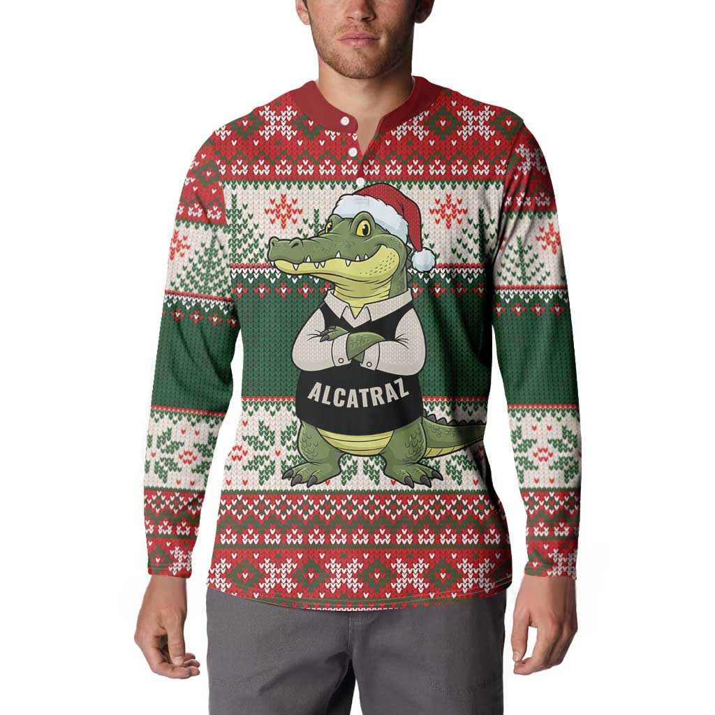 Funny Christmas Alligator Santa Button Sweatshirt Knitted Pattern - Wonder Print Shop