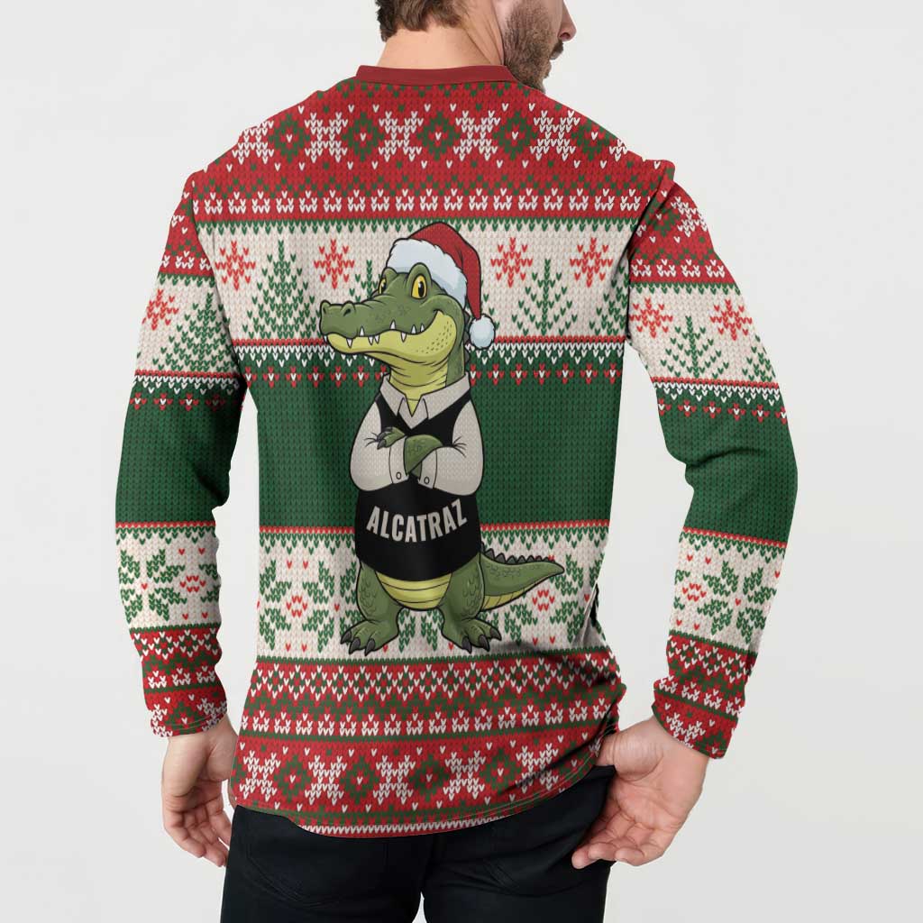 Funny Christmas Alligator Santa Button Sweatshirt Knitted Pattern - Wonder Print Shop