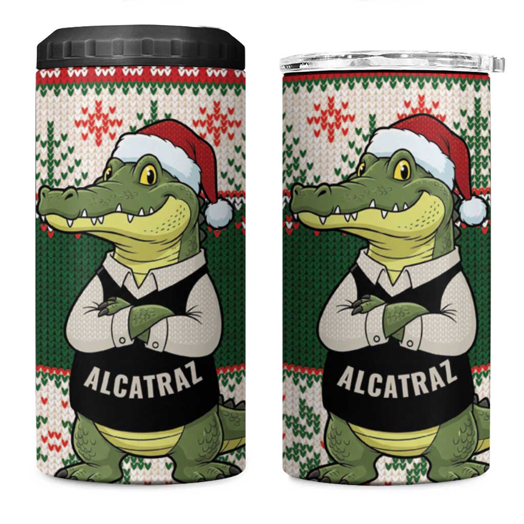 Funny Christmas Alligator Santa 4 in 1 Can Cooler Tumbler Knitted Pattern - Wonder Print Shop