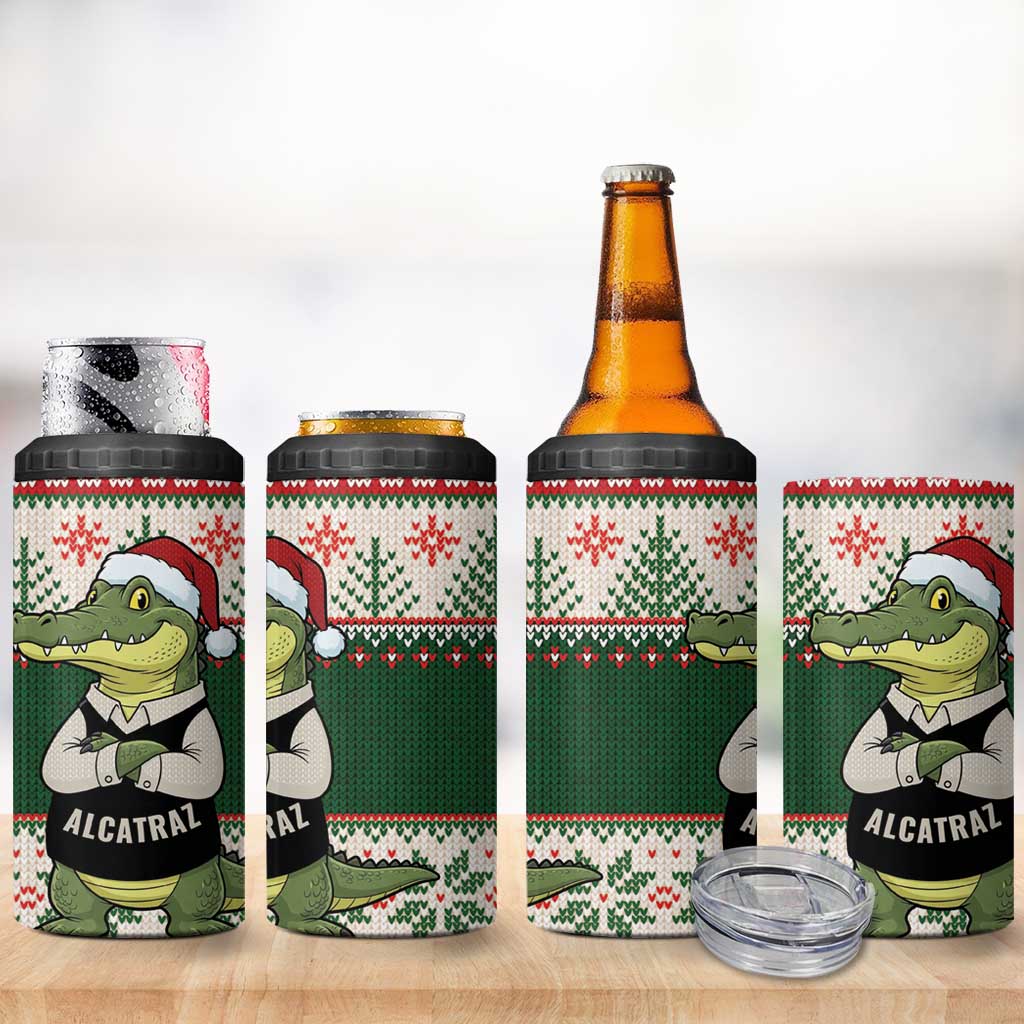 Funny Christmas Alligator Santa 4 in 1 Can Cooler Tumbler Knitted Pattern - Wonder Print Shop