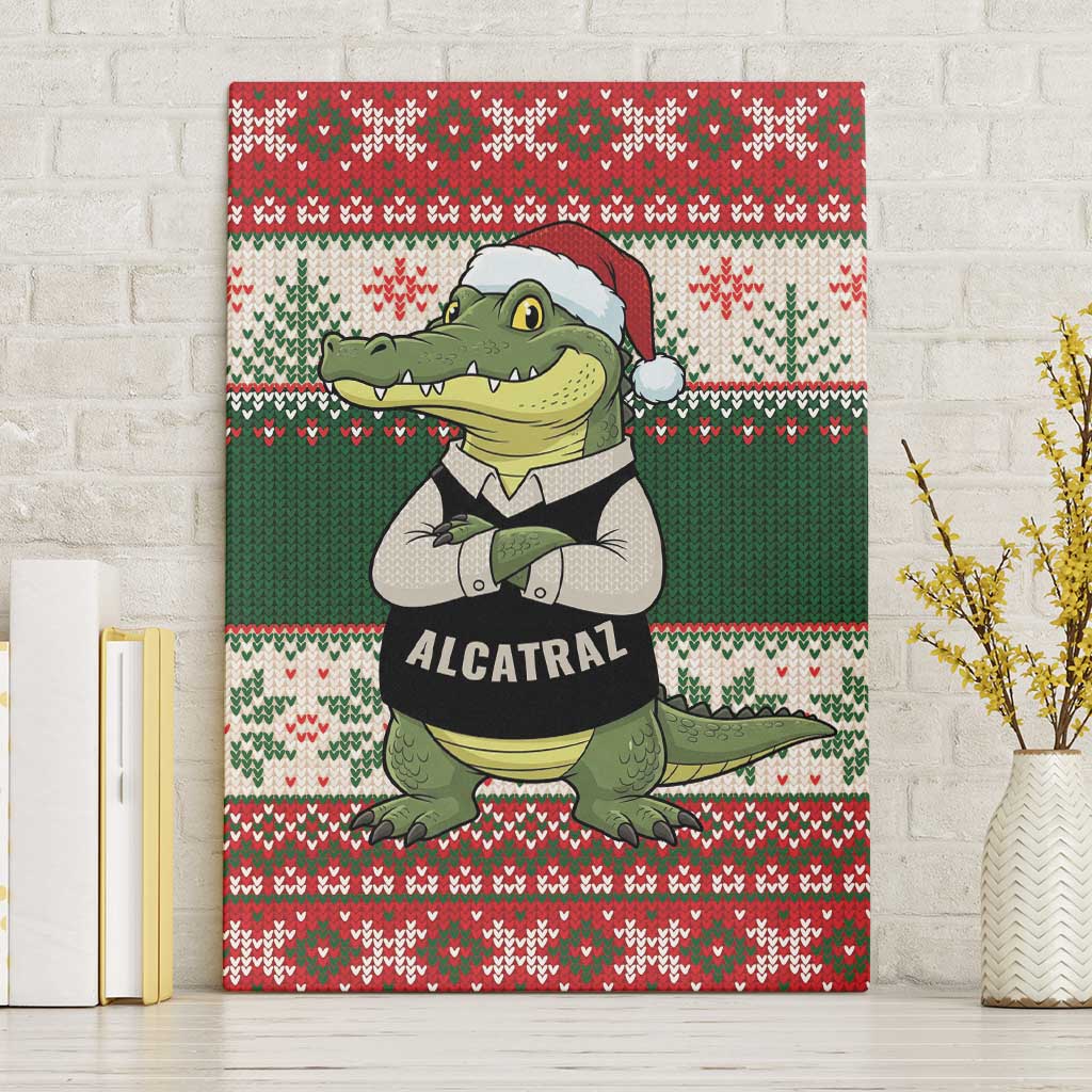 Funny Christmas Alligator Santa Canvas Wall Art Knitted Pattern - Wonder Print Shop