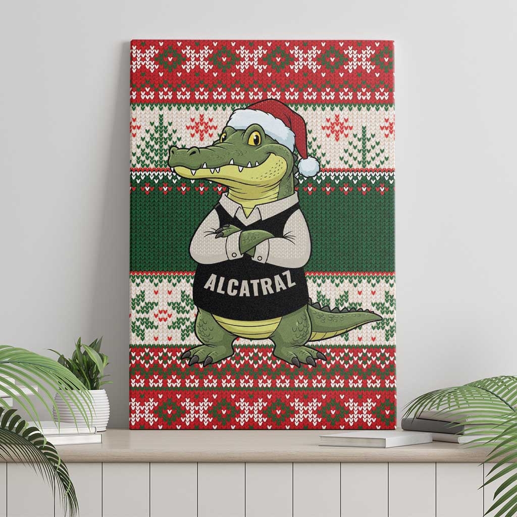Funny Christmas Alligator Santa Canvas Wall Art Knitted Pattern - Wonder Print Shop