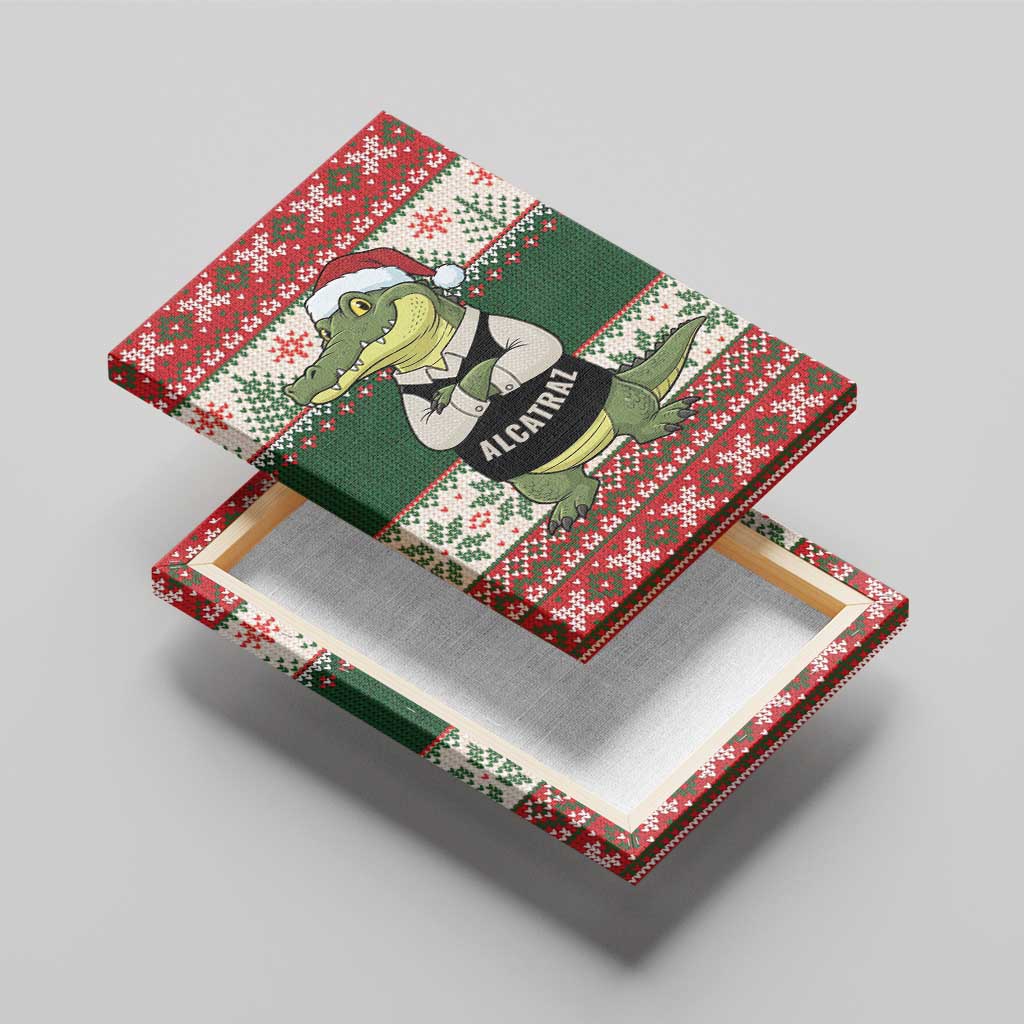 Funny Christmas Alligator Santa Canvas Wall Art Knitted Pattern - Wonder Print Shop