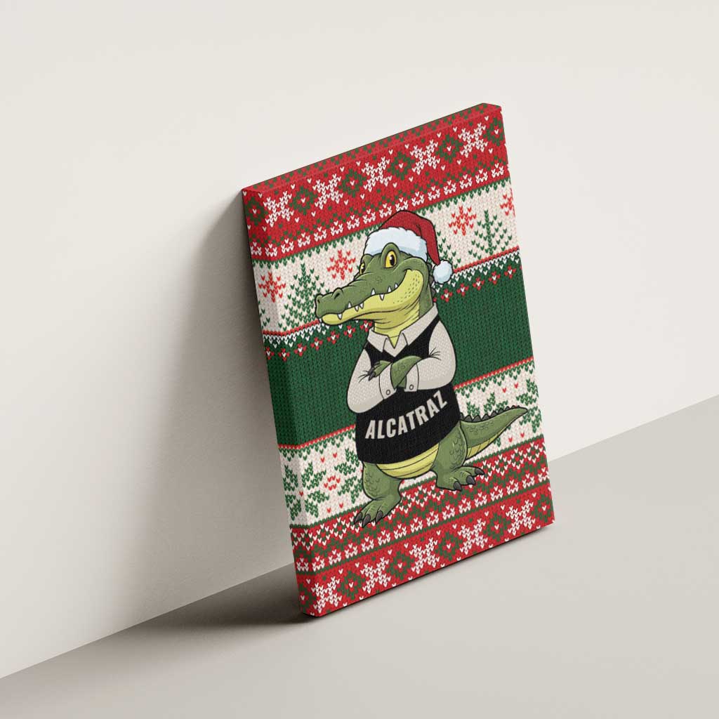 Funny Christmas Alligator Santa Canvas Wall Art Knitted Pattern - Wonder Print Shop