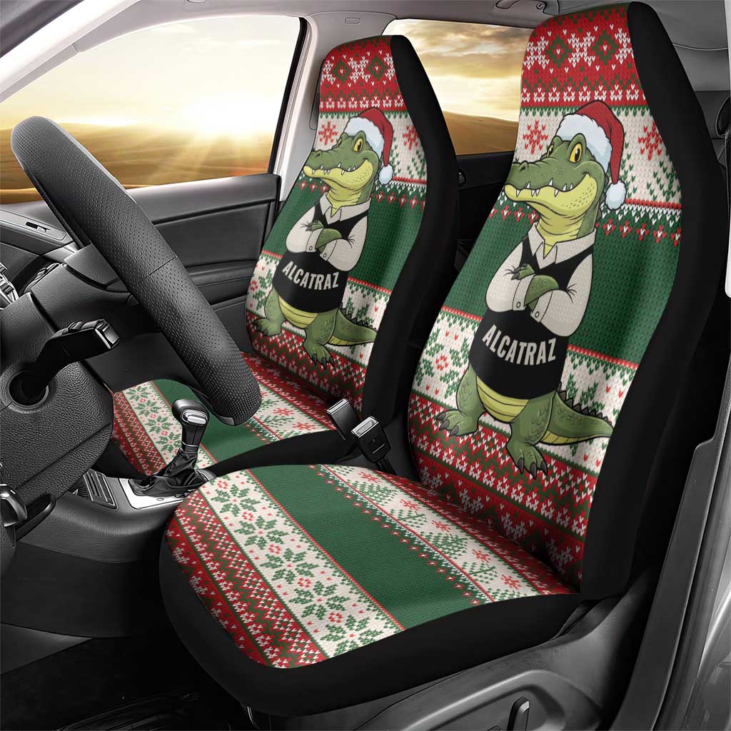 Funny Christmas Alligator Santa Car Seat Cover Knitted Pattern - Wonder Print Shop