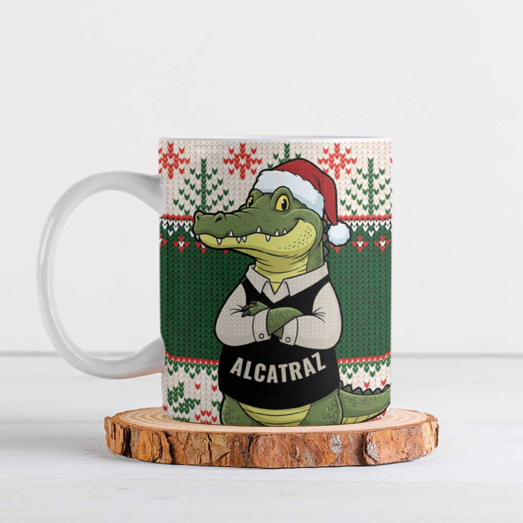 Funny Christmas Alligator Santa Ceramic Mug Knitted Pattern - Wonder Print Shop