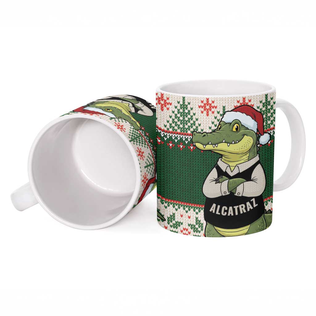 Funny Christmas Alligator Santa Ceramic Mug Knitted Pattern - Wonder Print Shop