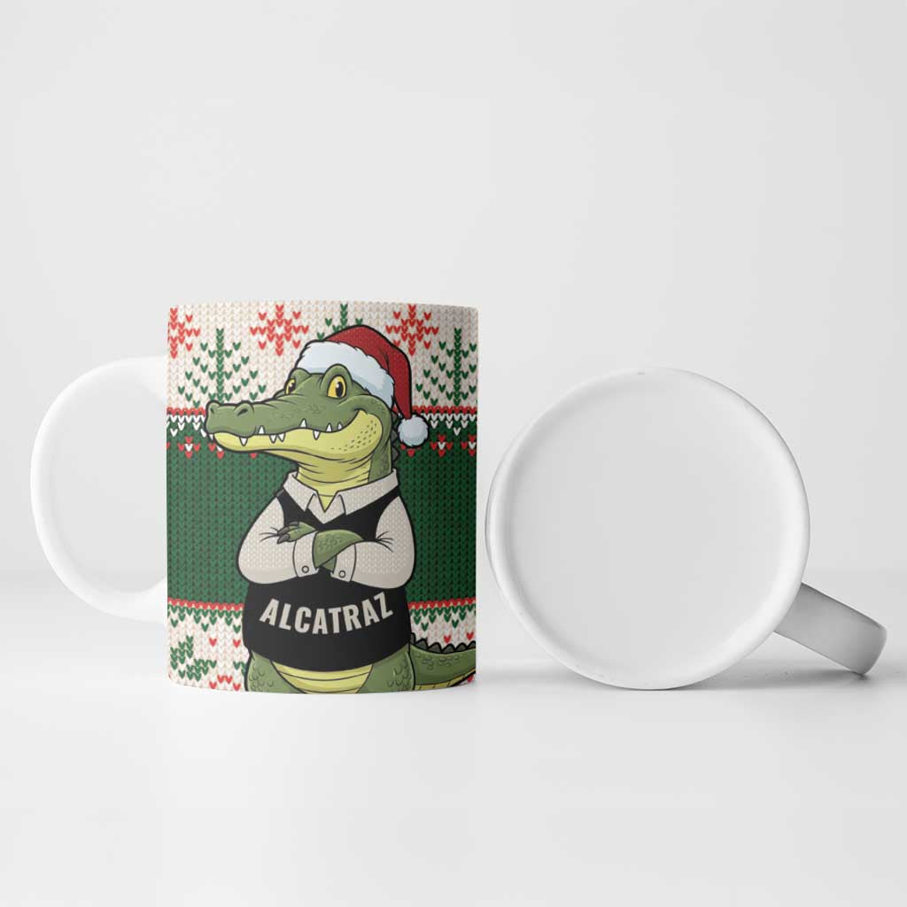 Funny Christmas Alligator Santa Ceramic Mug Knitted Pattern - Wonder Print Shop