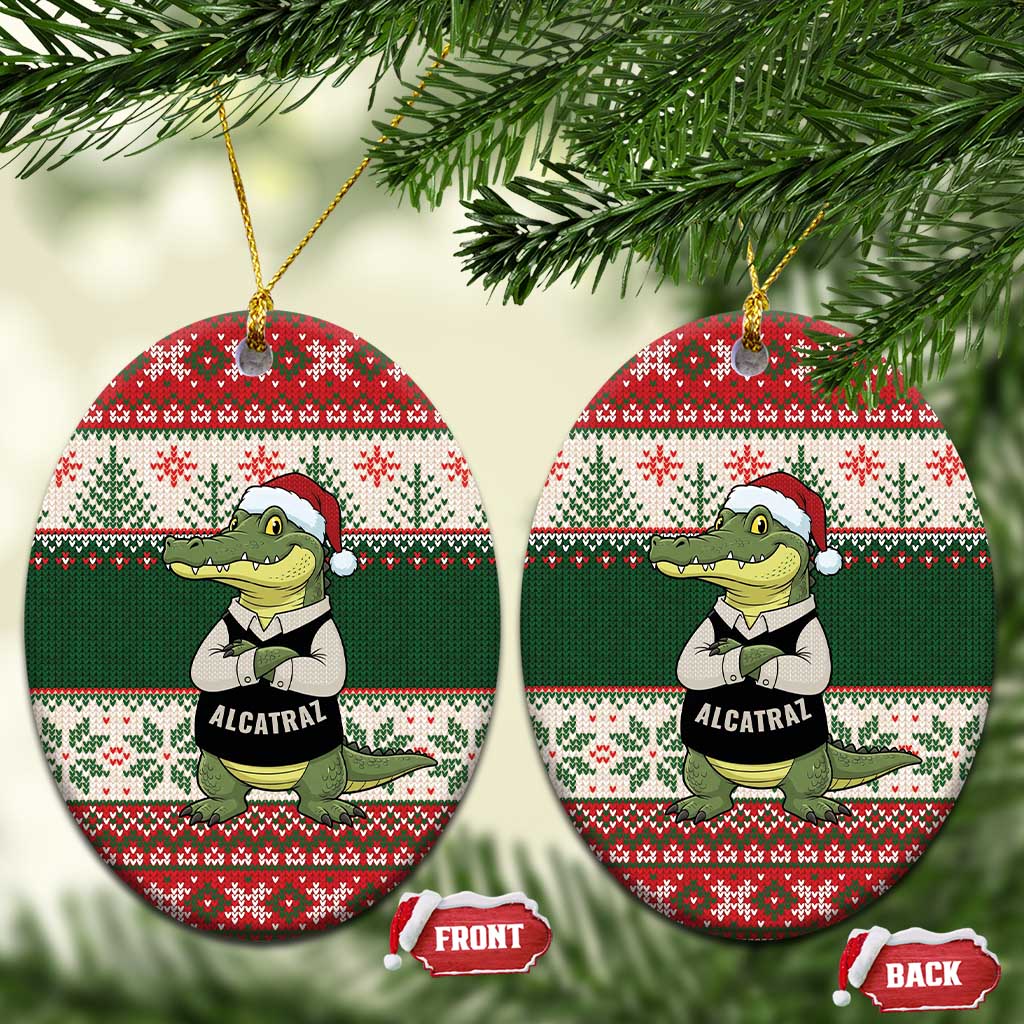 Funny Christmas Alligator Santa Ceramic Ornament Knitted Pattern - Wonder Print Shop