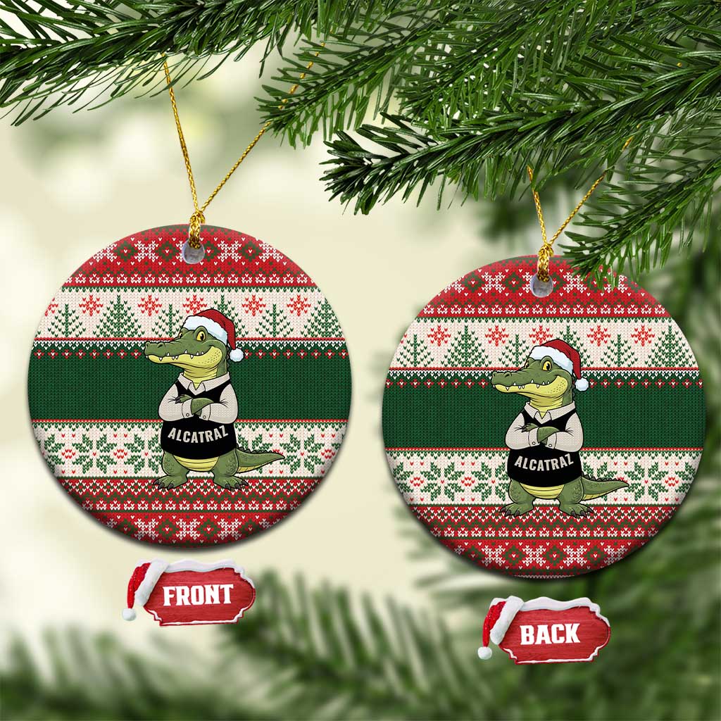 Funny Christmas Alligator Santa Ceramic Ornament Knitted Pattern - Wonder Print Shop