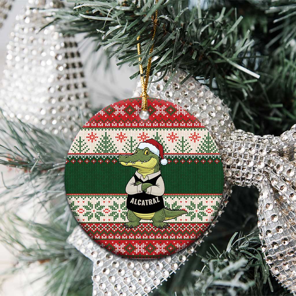 Funny Christmas Alligator Santa Ceramic Ornament Knitted Pattern - Wonder Print Shop