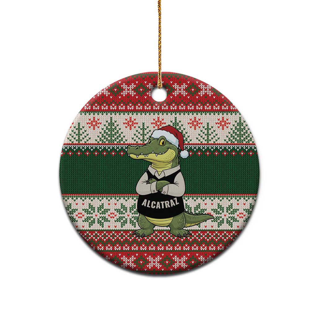 Funny Christmas Alligator Santa Ceramic Ornament Knitted Pattern - Wonder Print Shop