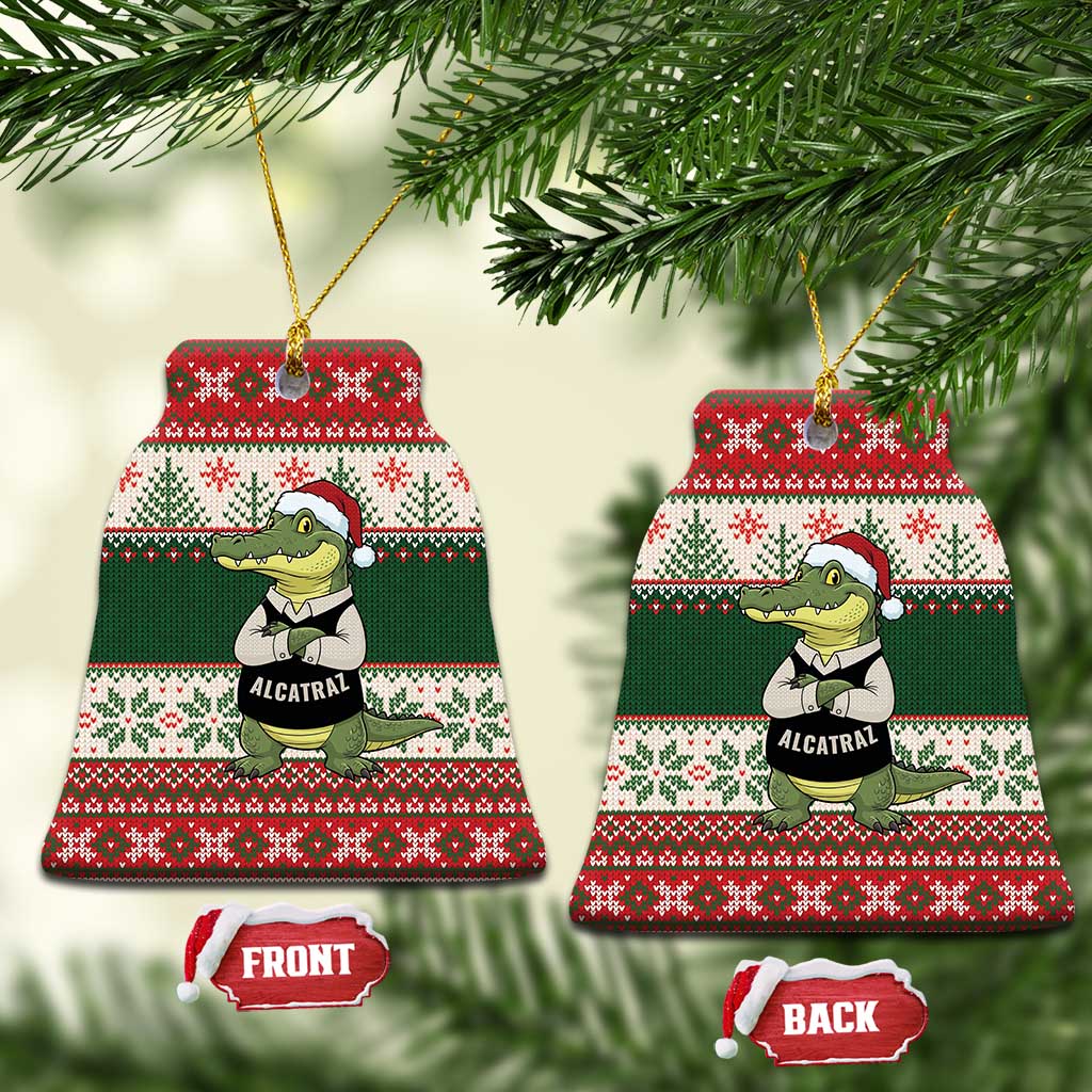 Funny Christmas Alligator Santa Ceramic Ornament Knitted Pattern - Wonder Print Shop